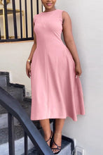 Load image into Gallery viewer, Casual 5 colors stretch pocket zip-up sleeveless midi dress