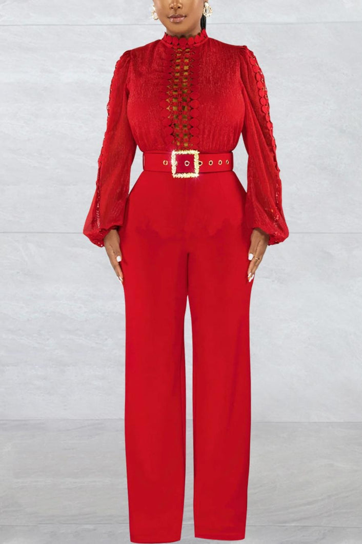 Sexy 6 colors stretch hollow long sleeve with belt jumpsuit