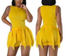 Load image into Gallery viewer, Stylish 8 colors slight stretch bodysuit with tassel shorts set(new add colors)