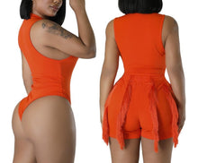 Load image into Gallery viewer, Stylish 8 colors slight stretch bodysuit with tassel shorts set(new add colors)