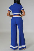 Load image into Gallery viewer, Stylish stretch color-block crop top with wide-leg pants set