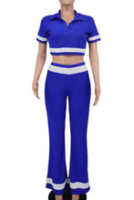 Load image into Gallery viewer, Stylish stretch color-block crop top with wide-leg pants set