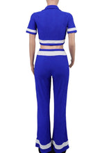 Load image into Gallery viewer, Stylish stretch color-block crop top with wide-leg pants set