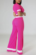 Load image into Gallery viewer, Stylish stretch color-block crop top with wide-leg pants set