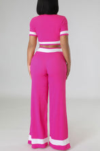 Load image into Gallery viewer, Stylish stretch color-block crop top with wide-leg pants set