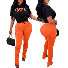 Load image into Gallery viewer, Stylish letter slight stretch t-shirt with slit shirring pants set