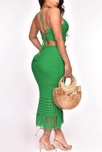 Load image into Gallery viewer, Sexy slight stretch solid color halter-neck lace-up midi skirt sets