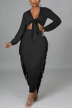 Load image into Gallery viewer, Sexy slight stretch 8 colors v-neck lace-up tassels midi skirt sets