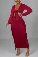 Load image into Gallery viewer, Sexy slight stretch 8 colors v-neck lace-up tassels midi skirt sets