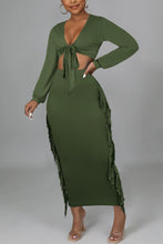 Load image into Gallery viewer, Sexy slight stretch 8 colors v-neck lace-up tassels midi skirt sets