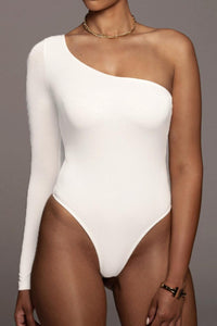 Sexy slight stretch simple solid color slim one shoulder bodysuit Exquisite