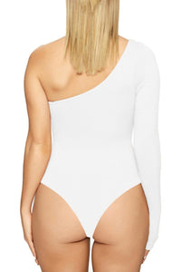 Sexy slight stretch simple solid color slim one shoulder bodysuit Exquisite