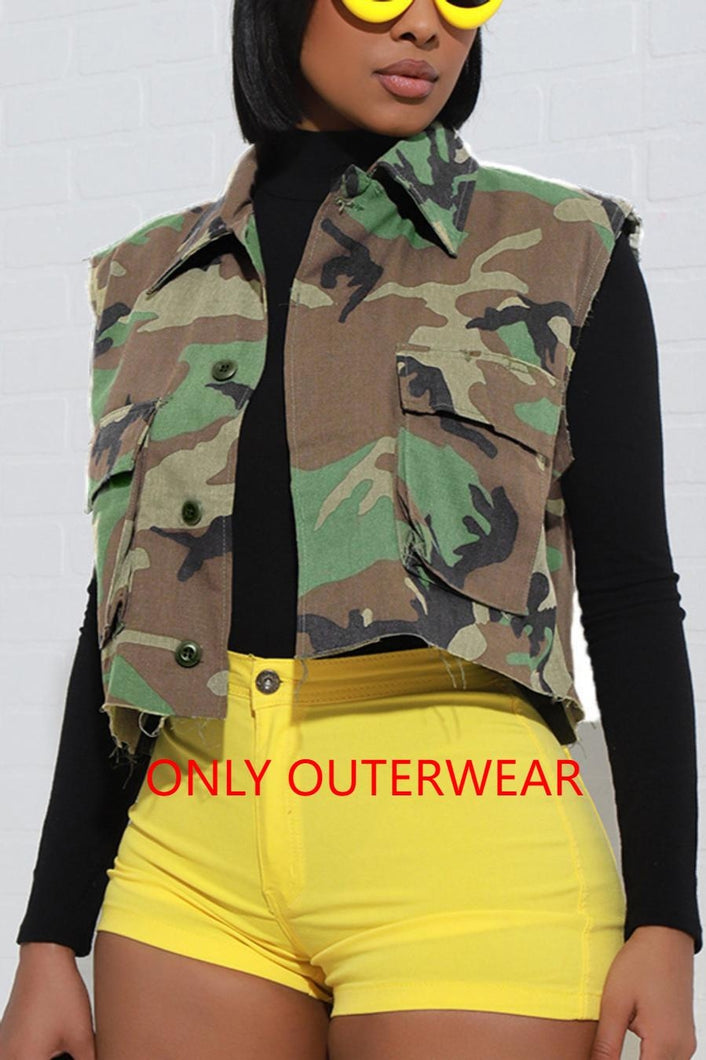 Casual slight stretch camo lapel waistcoat