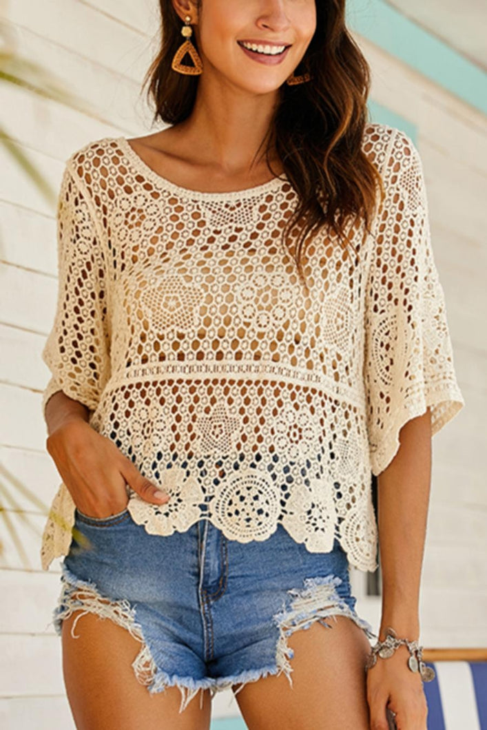 Exquisite slight stretch bohemia ribbed knit crew neck top