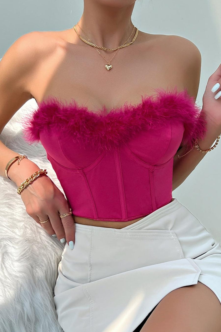 Sexy slight stretch strapless fuzzy rubber bone underwire slim vest