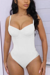 Exquisite slight stretch solid color sling padded bodysuit