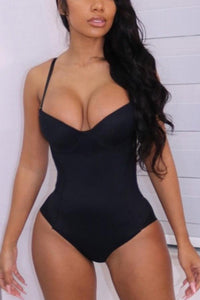 Exquisite slight stretch solid color sling padded bodysuit