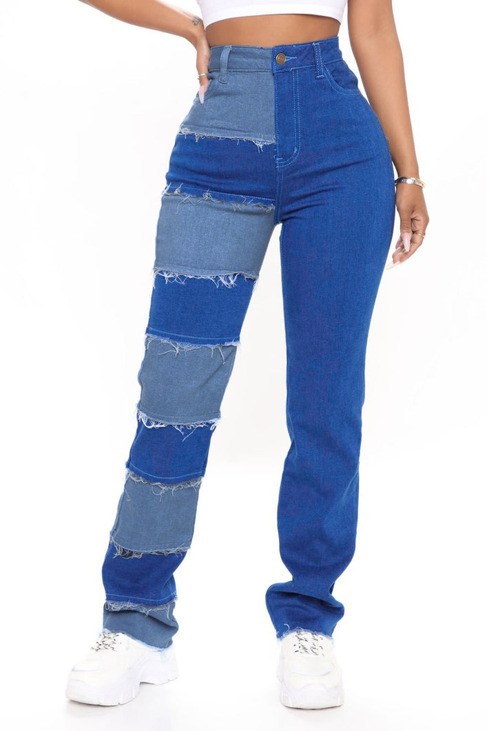 Glamybabes  patchwork high waist straight jeans