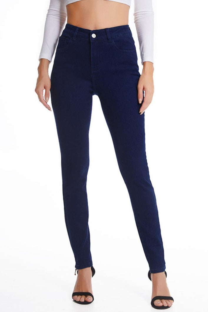 XS-5XL slight stretch denim solid color zip-up slim stylish jeans