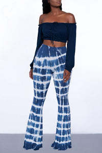 Casual high stretch 3 colors tie dye slim bell-bottoms