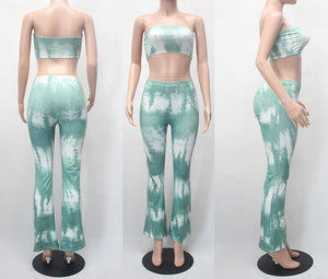 Casual high stretch 3 colors tie dye slim bell-bottoms