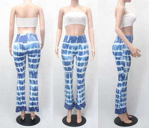 Casual high stretch 3 colors tie dye slim bell-bottoms