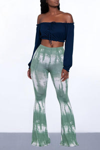 Casual high stretch 3 colors tie dye slim bell-bottoms