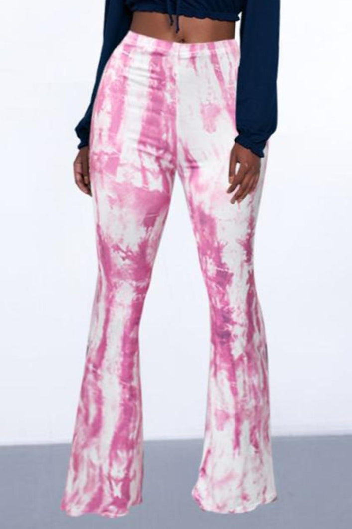 Casual high stretch 2 colors tie dye slim bell-bottoms