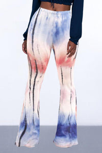 Casual high stretch multicolor tie dye high waist slim bell-bottoms