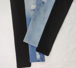 Casual slight stretch denim spliced tied pockets jeans