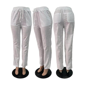 Casual non-stretch pocket lace up pants