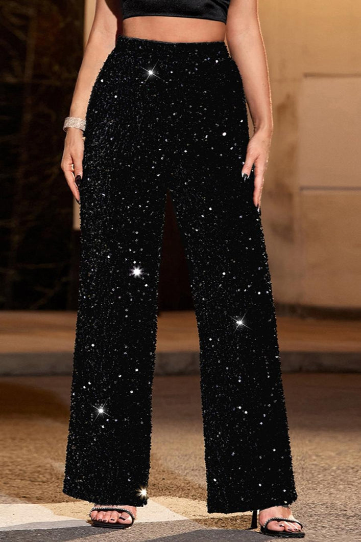Casual slight stretch sequin decor high quality straight pants