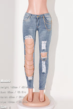 Load image into Gallery viewer, Sexy xs-3xl slight stretch chain decor ripped slim washed denim trousers