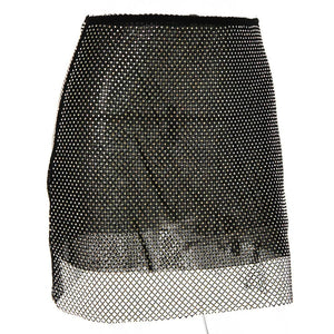 Sexy slights stretch rhinestone decor mesh high-waist mini skirt