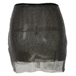 Sexy slights stretch rhinestone decor mesh high-waist mini skirt
