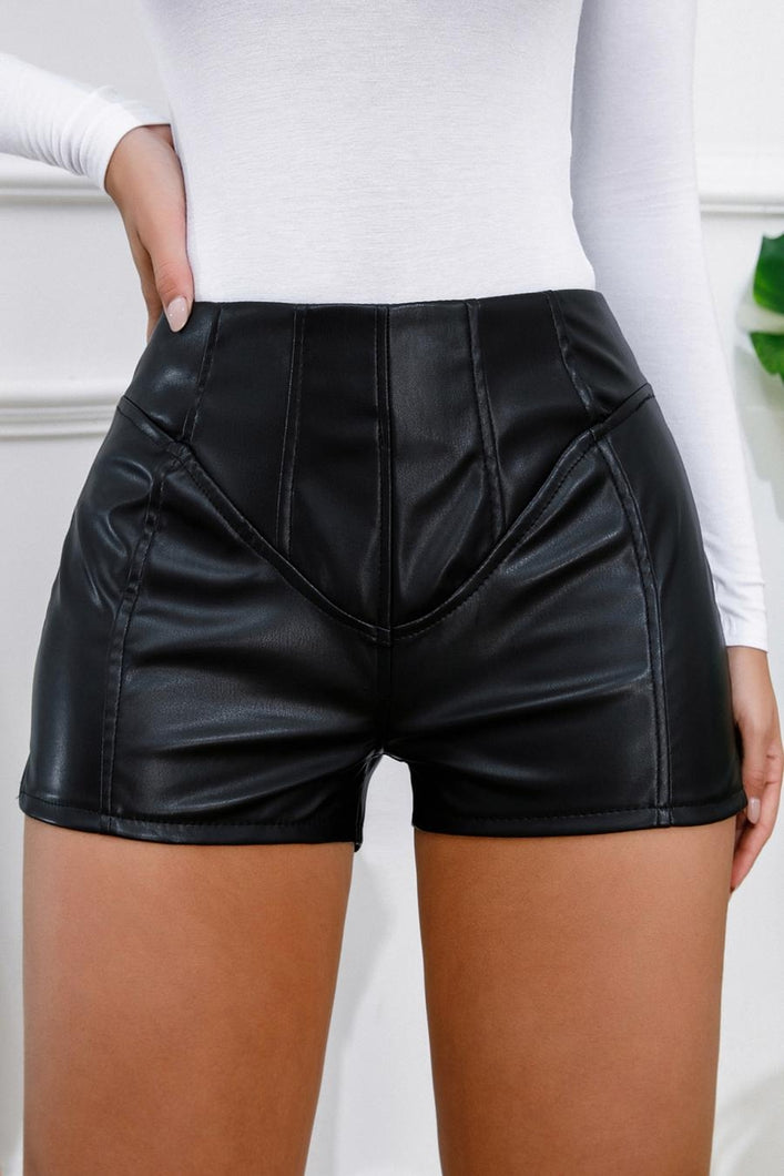 Sexy slight stretch leather high waist slit hot shorts