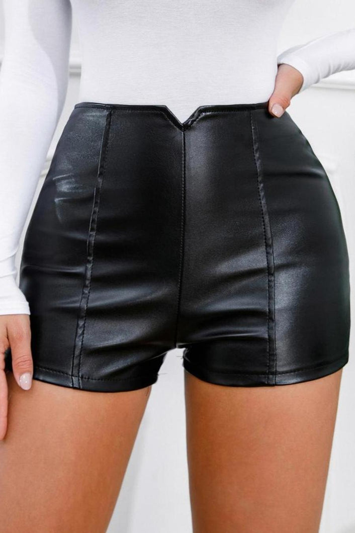 Sexy slight stretch leather v-shape high waist hot shorts