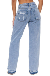 Sexy non-stretch denim high-waist hole jeans