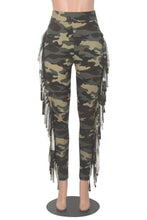 Load image into Gallery viewer, Casual high stretch camo tassel tight pants