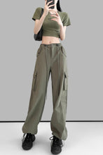 Load image into Gallery viewer, Casual non-stretch 6 colors high-waist drawstring cargo pants