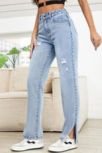Load image into Gallery viewer, Casual non-stretch slit hole loose high-waisted straight jeans