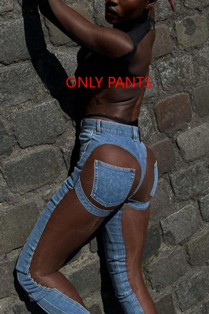 Sexy slight stretch stitching mesh high-waist slim pants