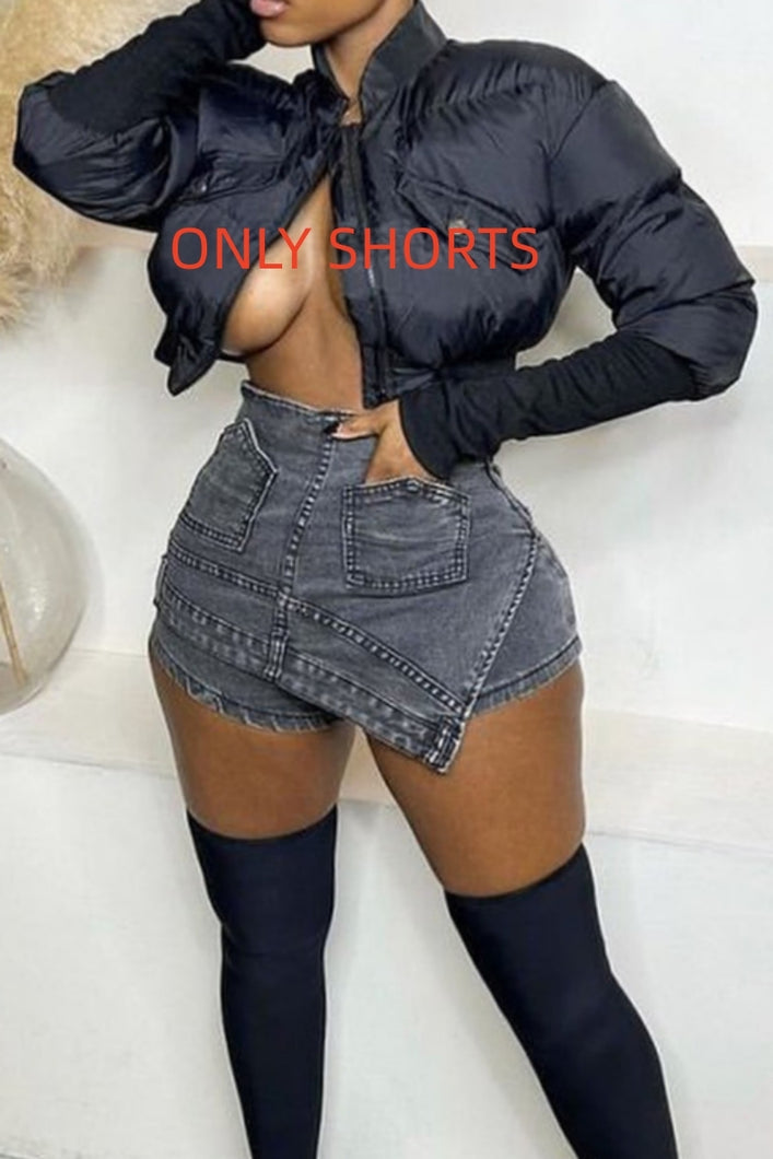 Sexy slight stretch denim high-waist slim shorts