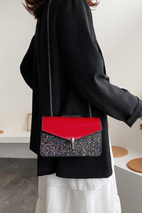 Stylish new glossy pu sequin decor lock buckle shoulder bag