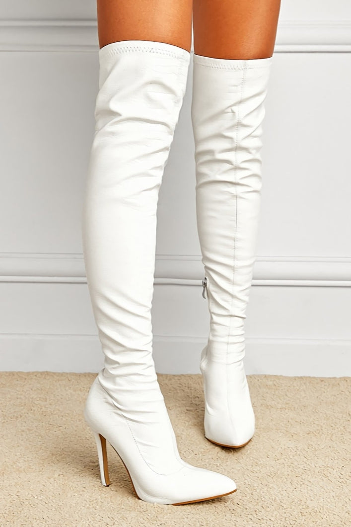 Winter new two colors pointed side zip-up high-upper over-knee stylish high-heel boots(heel height:11cm)
