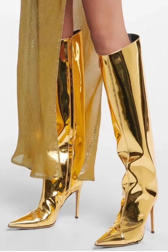 EUR34-EUR39 11 colors glossy pu leather zip-up side stylish high-heel boots