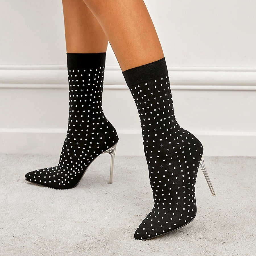 New rhinestone stretch pointed stylish high-heel boots