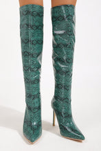 Load image into Gallery viewer, New pointed snake pattern over knee high-heel back zip-up stylish boots