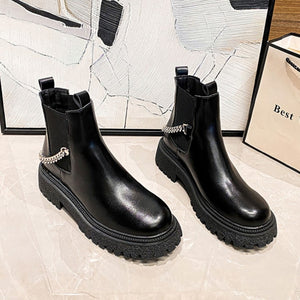 New 3 colors pu leather metal chain stylish martin boots