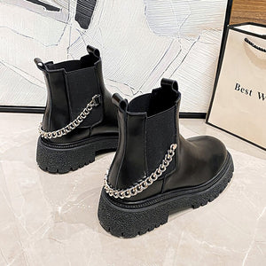 New 3 colors pu leather metal chain stylish martin boots